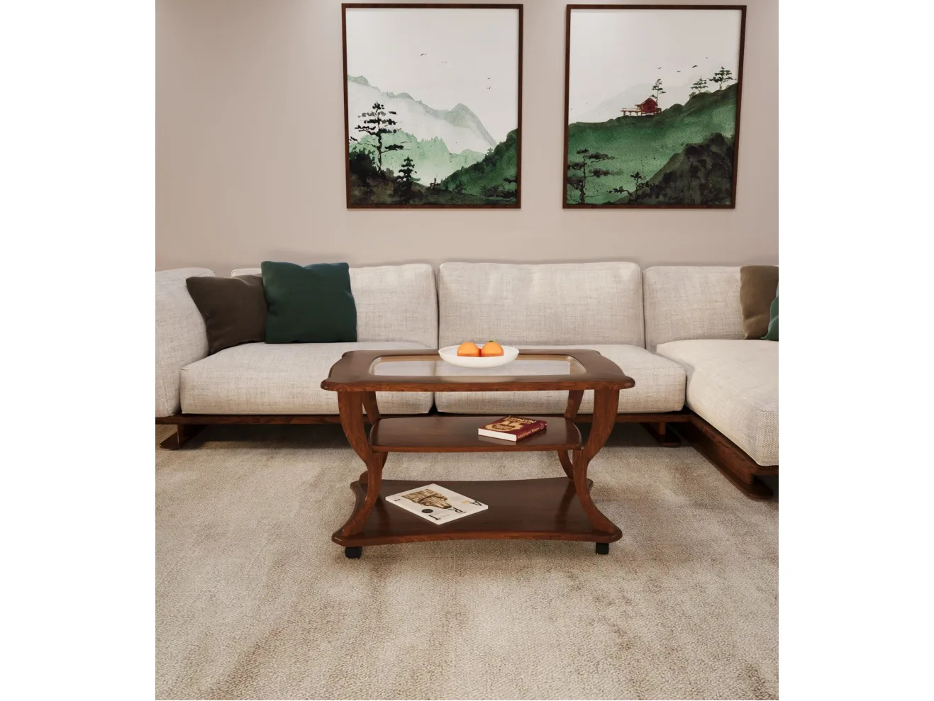 Стол журнальный Калифорния Маэстро+ стекло СЖС-02 орех арт. 3525160905