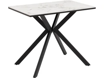 Стол обеденный STOOL GROUP Мармер мини нераскладной 90х60х75 столешница МДФ/керамика Gold jade, подстолье металл черный