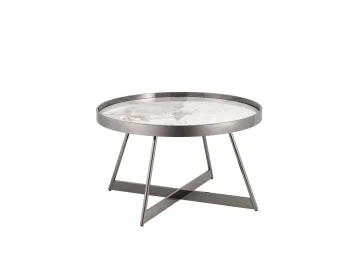 Журнальный столик STOOL GROUP Гера 80*80 Белая керамика, сталь тёмный хром
