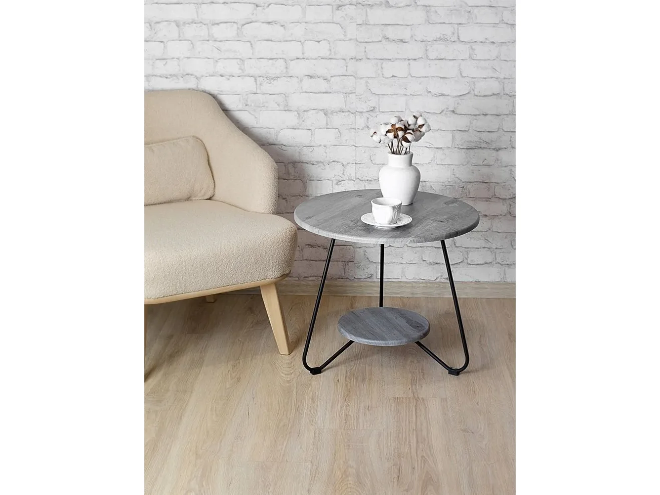 Стол журнальный Мебелик BeautyStyle 38 орех гикори grey/черный арт. 9590180402