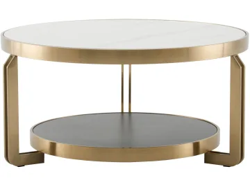 Стол журнальный STOOL GROUP Калисто 90*90 Светлая и темная керамика, сталь шампань