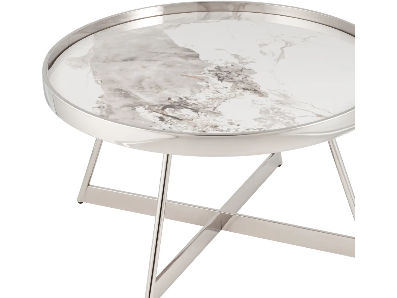 Журнальный столик STOOL GROUP Гера 80*80 Белая керамика, сталь серебро арт. 5772526401