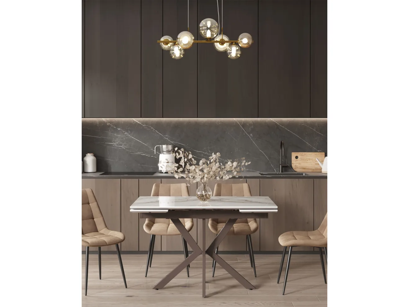 Стол обеденный STOOL GROUP Marmer 120-180/80/76 столешница МДФ16/керамика Капучино арт. 9635972404