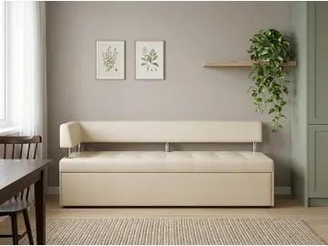 Диван-кровать кухонный Дельфин левый подлокотник, бежевая экокожа, 160x62х80