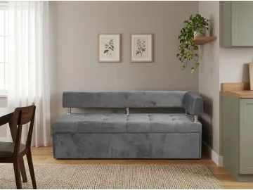 Диван-кровать кухонный Дельфин с подлокотником, 160x62х80, серый велюр, правый