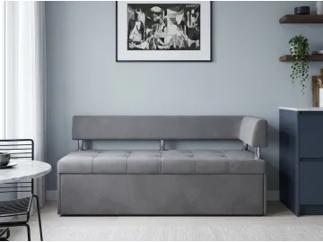 Диван-кровать кухонный Дельфин с подлокотником, 190x62х80, серый велюр, правый