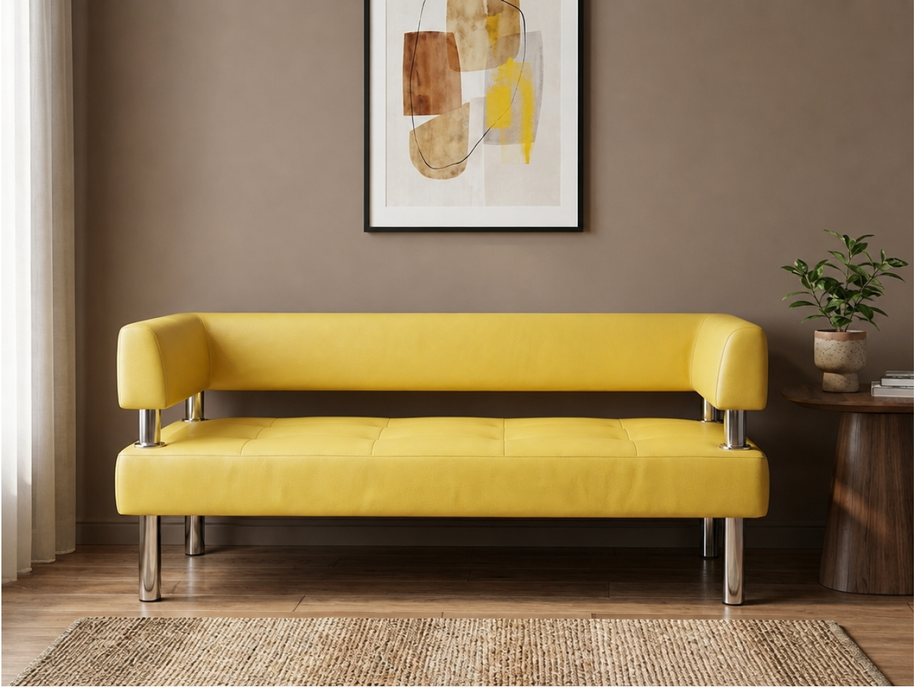 Диван Сантьяго с боковинами, желтая экокожа, 130x58х80