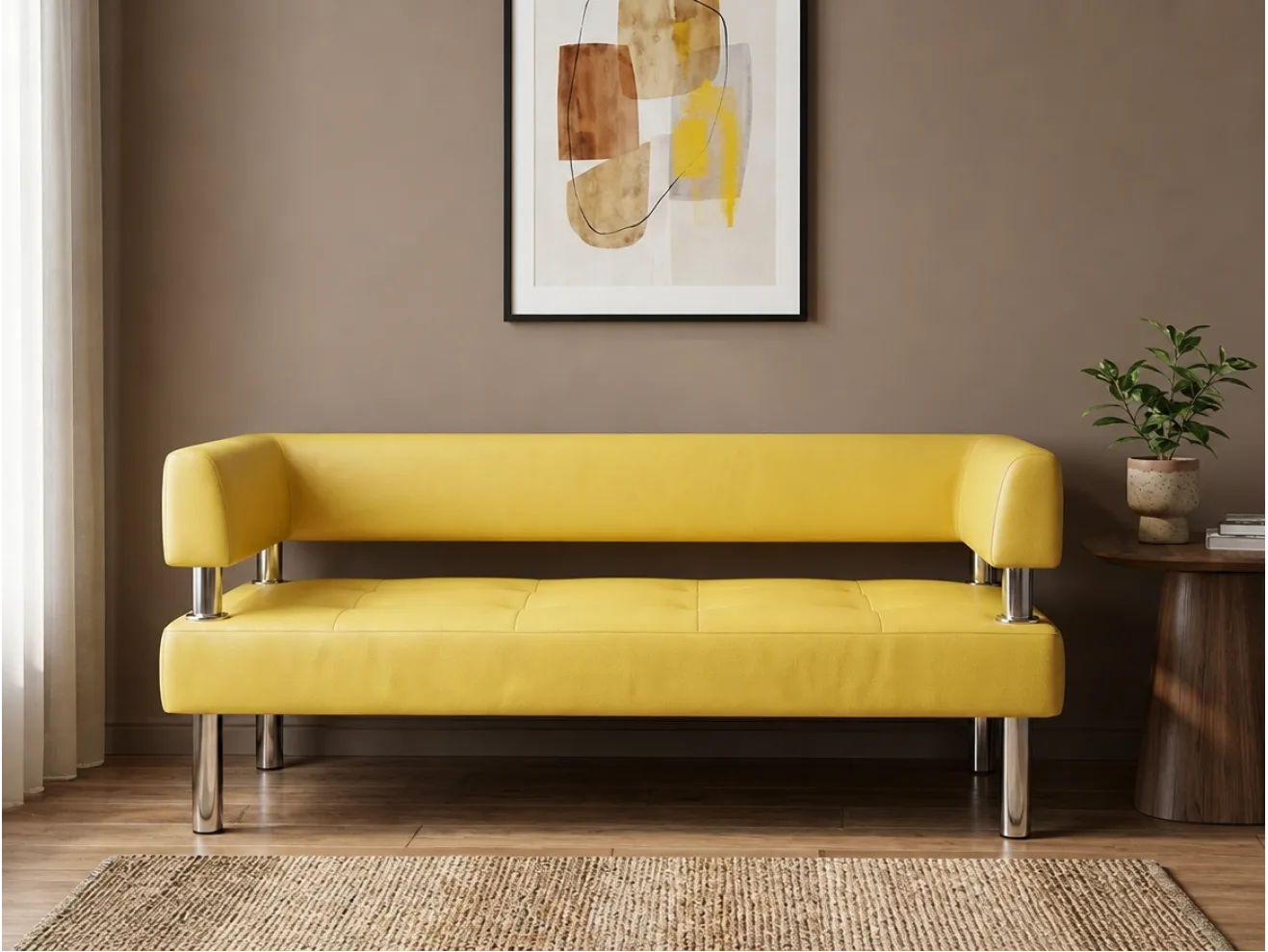 Диван Сантьяго с боковинами, желтая экокожа, 130x58х80 арт. 175346