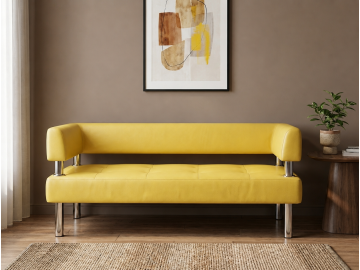 Диван Сантьяго с боковинами, желтая экокожа, 130x58х80