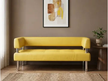 Диван Сантьяго с боковинами, желтая экокожа, 130x58х80