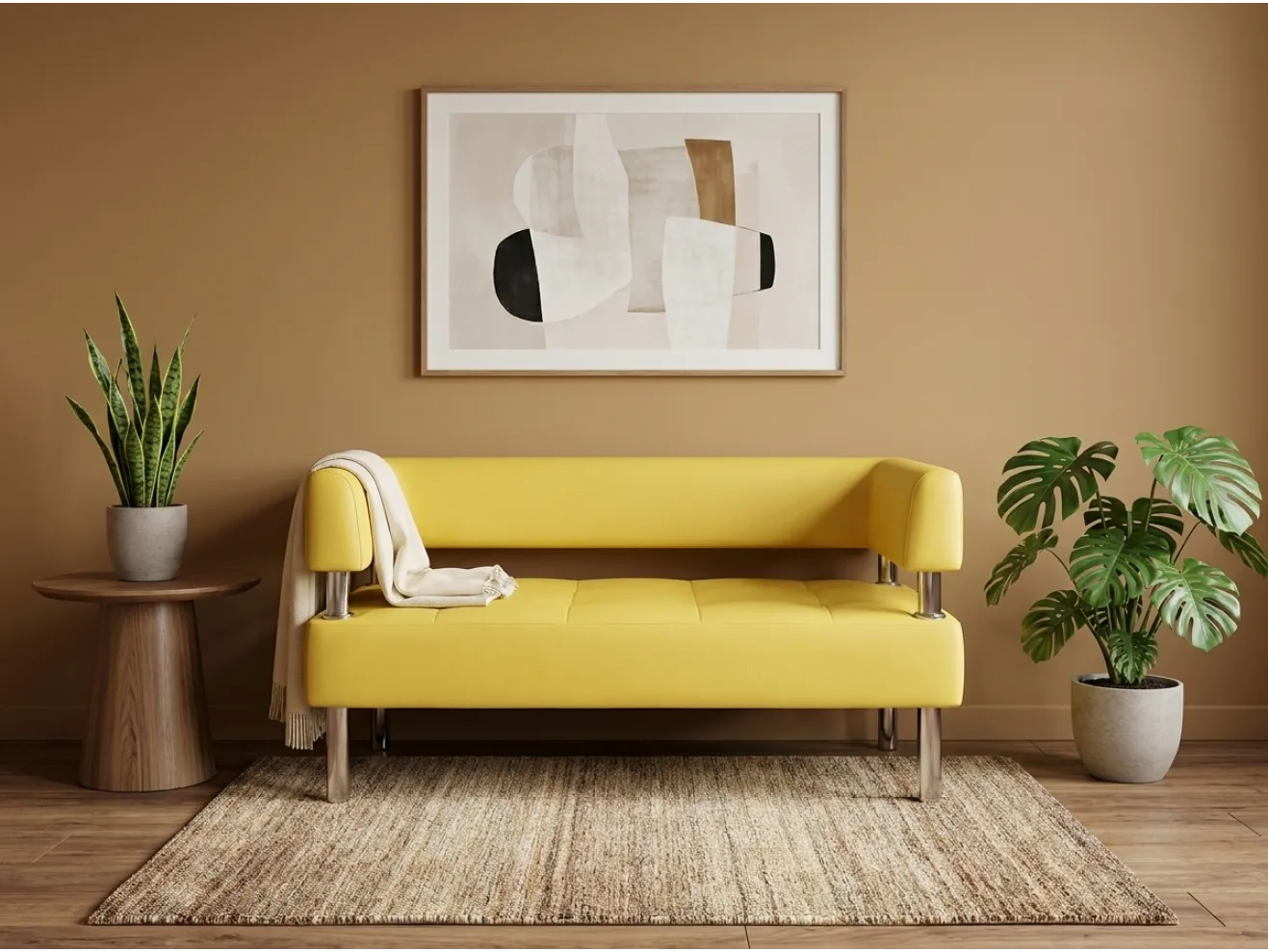 Диван Сантьяго с боковинами, желтая экокожа, 80x58х80 арт. 175351