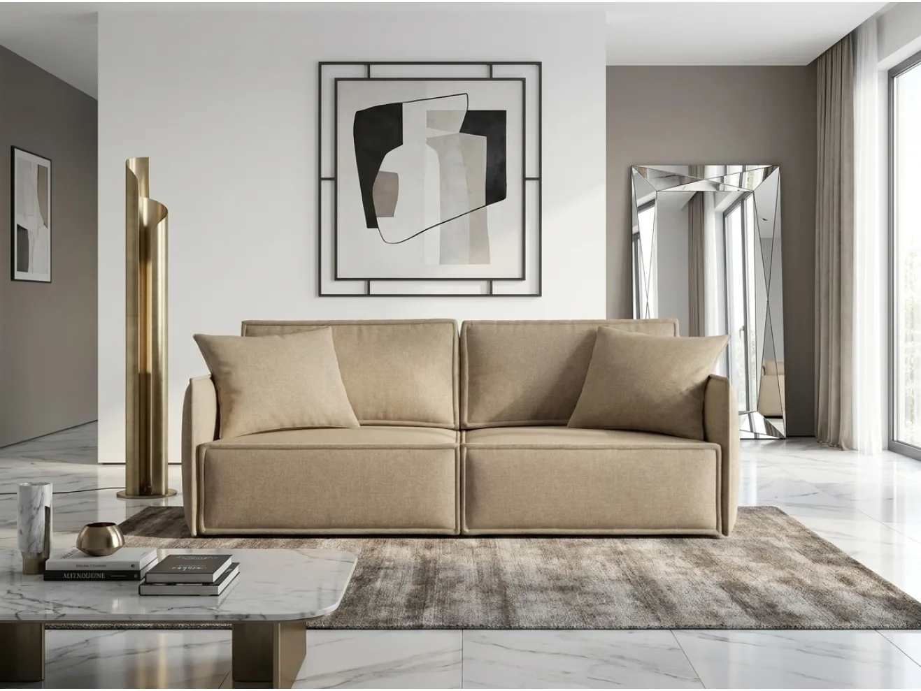 Диван-кровать Стенли, рогожка Dream Dark Beige (Дрим Дарк беж) арт. 225265