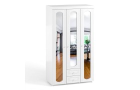 Распашной шкаф 3-х дверный с ящиками и зеркалами Афина 58 белое дерево