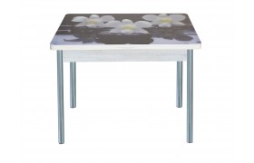 Стол для кухни обеденный поворотно раскладной фотопечать Симпл / бетон бел