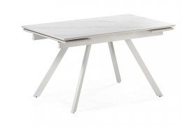 Кухонный стол Габбро 140х80х76 белый мрамор / деревянный