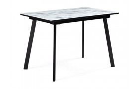 Обеденный стол Агни 110(140)х68х76 мрамор белый / черный матовый стеклянны