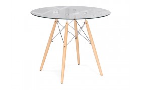 Стол на кухню PT-151 80х80х76 clear glass / wood стеклянный