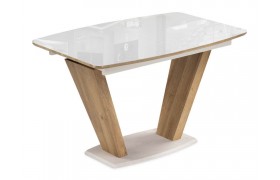 Кухонный стол Питер 120(160)х80 ультра белый / дуб вотан стеклянный