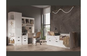 Детская стенка Модульная Юниор-4, композиция 1 (Шарли белый, Крафт
