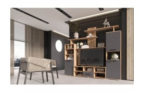 Стенка в гостиную Мини 2 (Дуб крафт/ Графит)