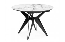 Кухонный стол Рикла 110(150)х110х76 белый мрамор / черный стеклянный