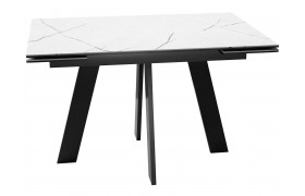 Кухонный стол DikLine SFM120 Стекло Белый мрамор САТИН/подстолье черное/о