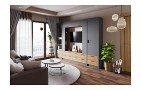 Стенка Гостиная Оттавия №2 Антрацит/дуб крафт золотой