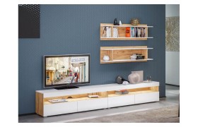 Гостиная Альба дуб золотой (craft) / белый премиум комплектация 1 Готовые