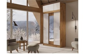 Шкаф-купе Басямиф с антресолью (Дуб Крафт Золотой / Белый Глянец