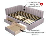 Мягкая кровать-тахта Milena 1200 лиловая с ящиками от производителя