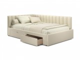 Мягкая кровать-тахта Milena 1200 бежевая с ящиками недорого