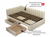 Мягкая кровать-тахта Milena 1200 бежевая с ящиками фото