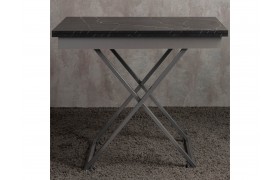 Журнально-обеденный стол трансформер Левмар Apollo D97/S59 чёрный мрамор/серебро