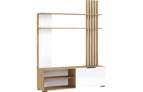 Стенка в гостиную Роджинамиф (Белый глянец, Дуб Крафт Золотой)