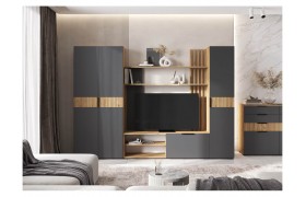 Стенка Модульная гостиная Роджинамиф (Графит, Крафт золотой)
