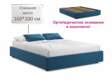 Мягкая кровать-софа без изголовья Base 1600 синяя с ортопедическ фото