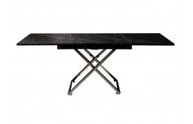 Журнально-обеденный стол трансформер Левмар Cross D97/S79 Черный мрамор/Нержавеющая