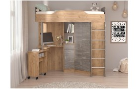 Двухъярусная кровать чердак Бриз-1 80х190 Дуб Крафт ЗолотойКамень Темный