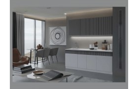 Кухня МДФ Оливия 2000 Белый снег софт / Графит Антарес