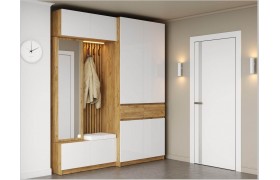 Прихожая Модульная Бостон МДФ, крафт золотой/белый глянец (Дуб