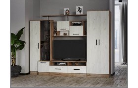 Стенка Гостиная Оскар-5, крафт табачный/белый