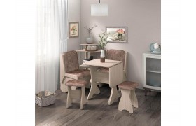 Кухонный набор скамья Лотос 550+550+Стол СКР-1+табурет Тюльпан-2 шт.+Этажерка / Ясень  / Велюр Коньяк