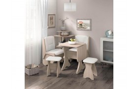 Кухонный набор скамья Лотос 550+550+Стол СКР-1+табурет Тюльпан-2 шт.+Этажерка/ Ясень  / Экокожа МИЛК