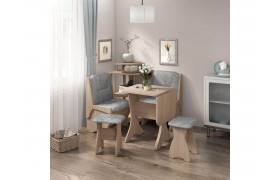 Кухонный набор скамья Лотос 550+550+Стол СКР-1+табурет Тюльпан-2 шт.+Этажерка / Дуб Сонома / Велюр Графит