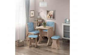 Кухонный набор скамья Лотос 550+550+Стол СКР-1+табурет Тюльпан-2 шт.+Этажерка / Дуб Сонома / Велюр Лагуна