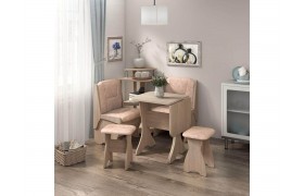 Кухонный набор скамья Лотос 550+550+Стол СКР-1+табурет Тюльпан-2 шт.+Этажерка / Дуб Сонома / Велюр Латте