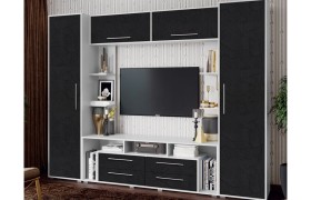 Стенка Гостиная Гармония Пластер блэк/белый