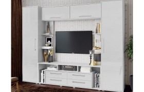 Стенка Гостиная Гармония Пластер бьянко/белый