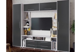 Стенка Гостиная Гармония Графит софт/белый