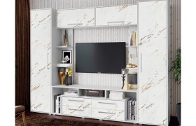 Стенка в гостиную Гармония Мрамор золото/белый